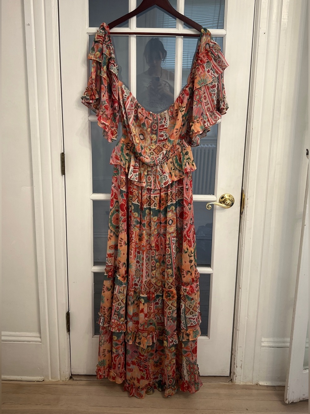 MISA Los Angeles Women's Off Shoulder Malaparta Palazzo Tiered Maxi Dress